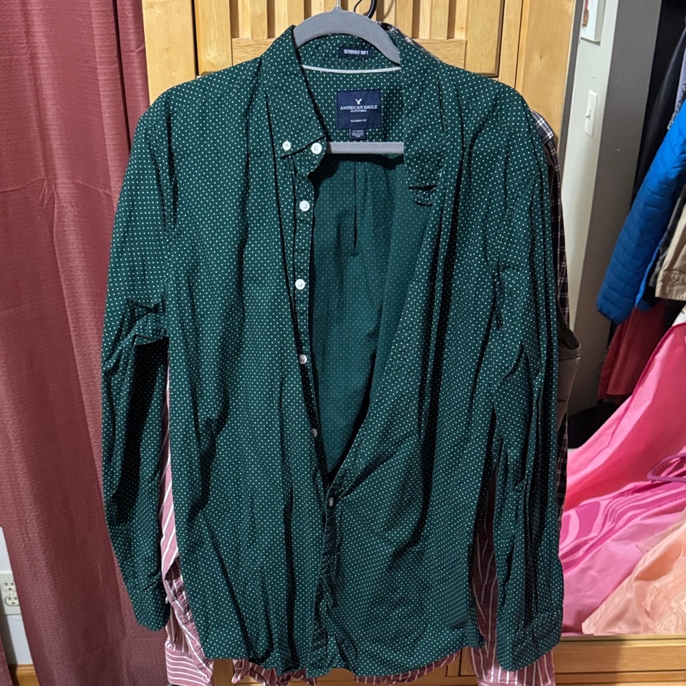 American Eagle Outfitters Dark Green Dot Lightweight Shirt Jacket